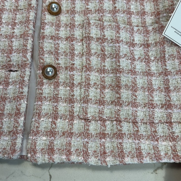 Aura NWT Pink Plaid and Pearl Cropped Blazer - Picture 4 of 5